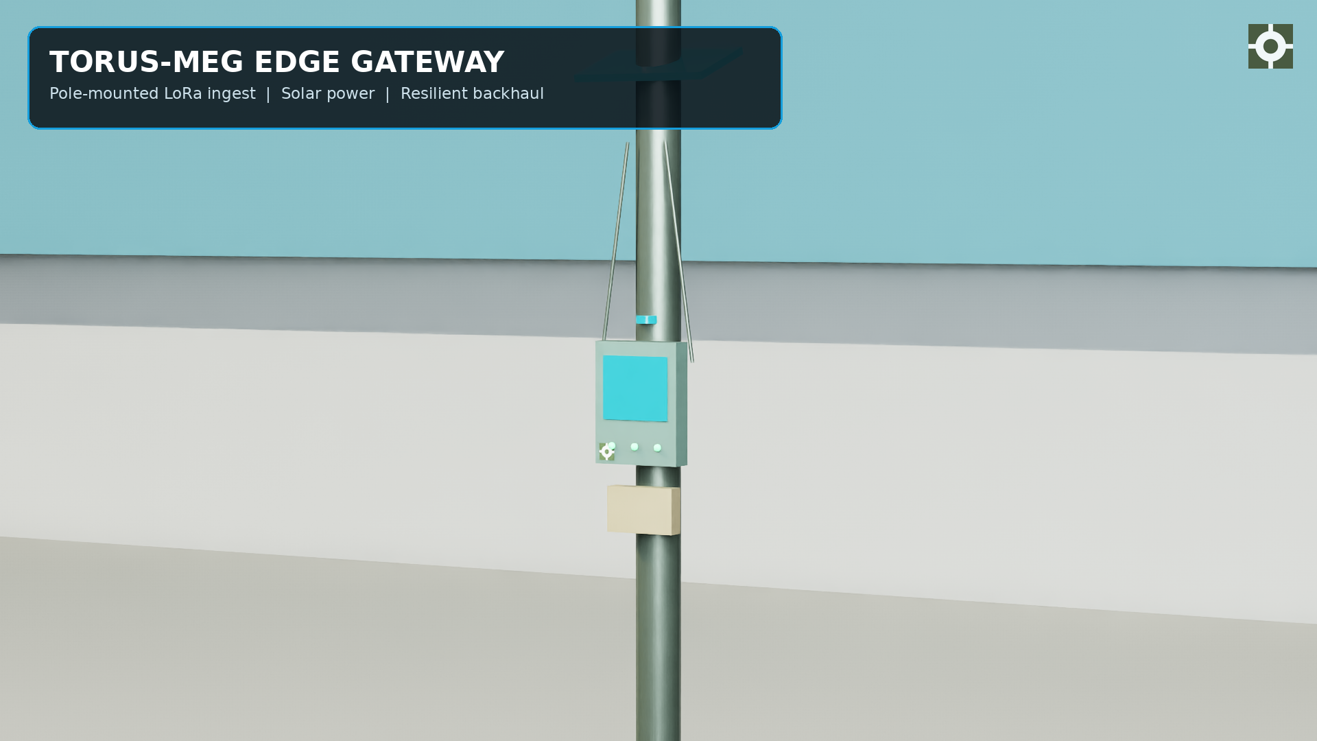Pole-mounted TORUS-MEG gateway with solar panel